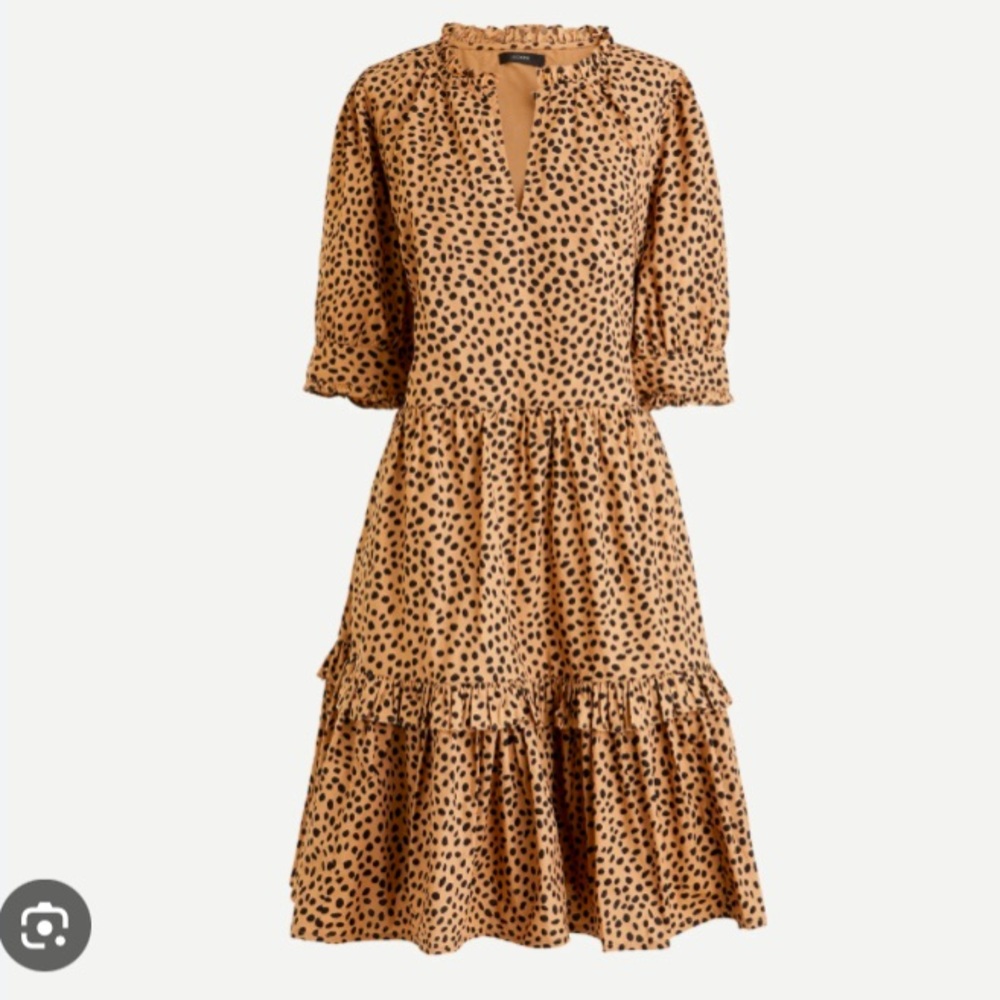 J. Crew | NWT Ruffleneck Tiered Popover Dress in Leopard Dot XS